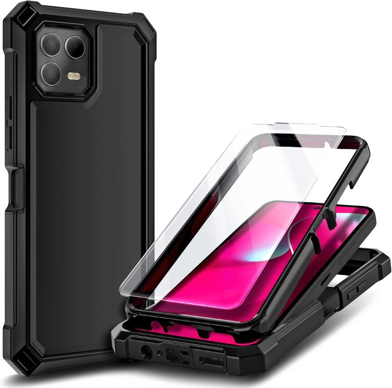NZND Designed for T-Mobile REVVL 8-Pro Phone Case, Black | with Screen Protector, Full-Body Shockproof Protective Rugged Impact Resist Bumper Cover - Image 1